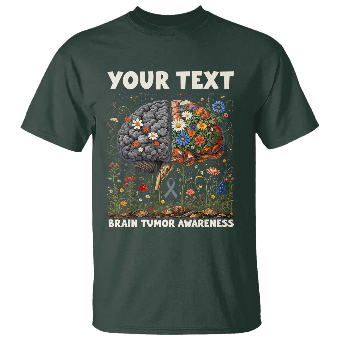 Personalized Brain Tumor Warrior T Shirt Custom Name Gray Ribbon Brain Cancer Awareness