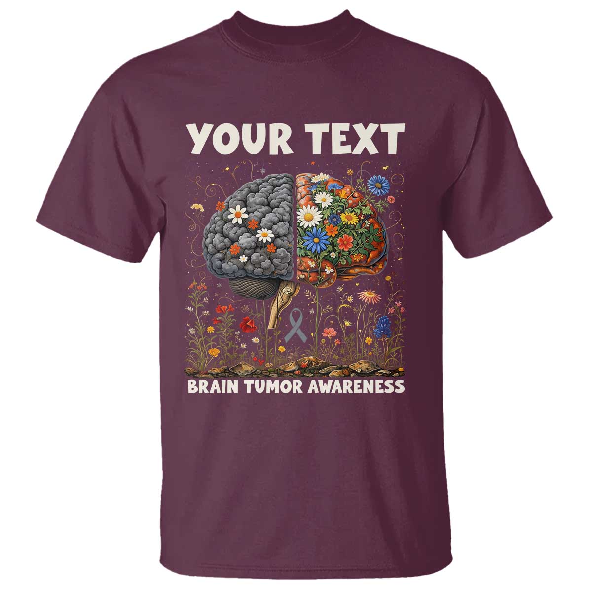 Personalized Brain Tumor Warrior T Shirt Custom Name Gray Ribbon Brain Cancer Awareness