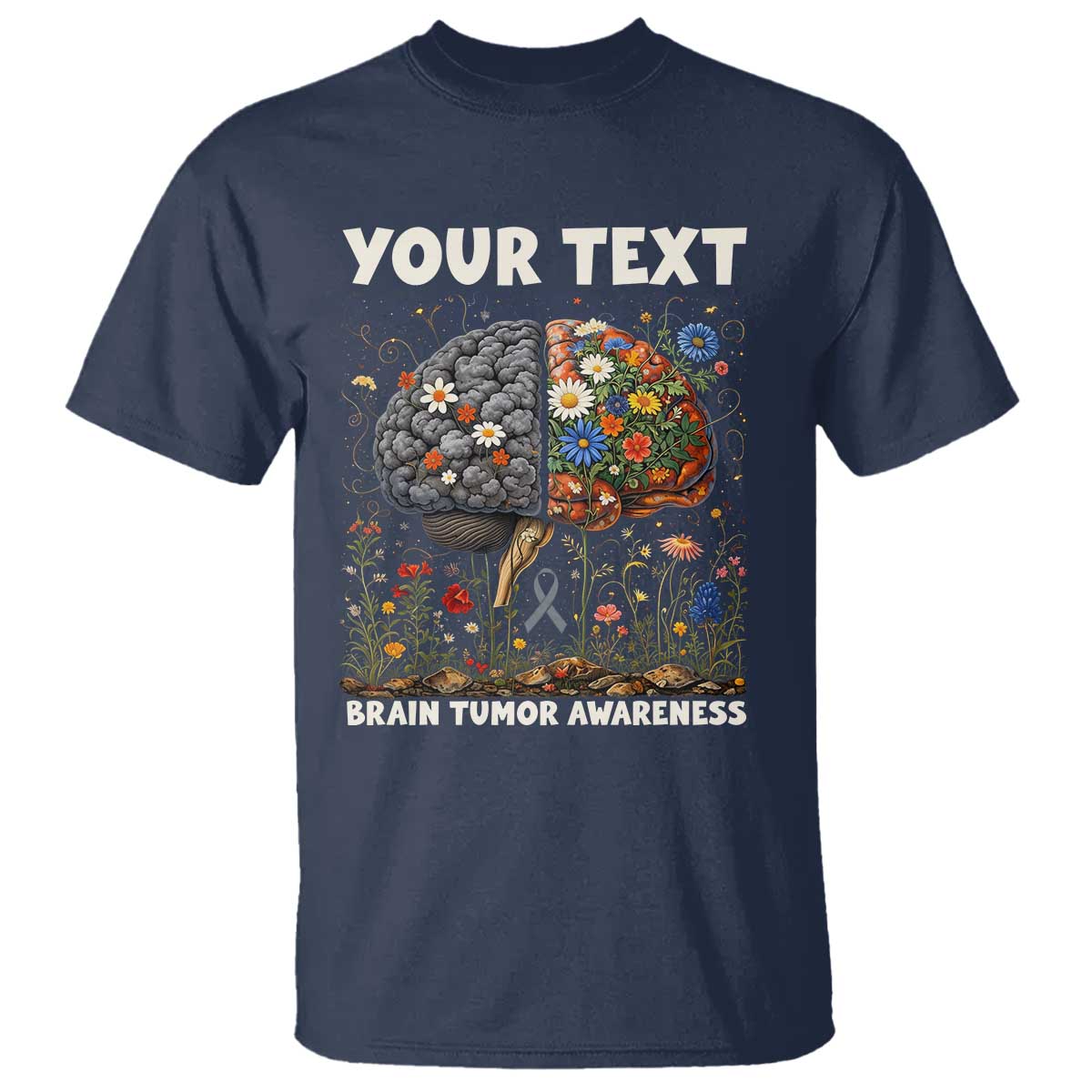Personalized Brain Tumor Warrior T Shirt Custom Name Gray Ribbon Brain Cancer Awareness