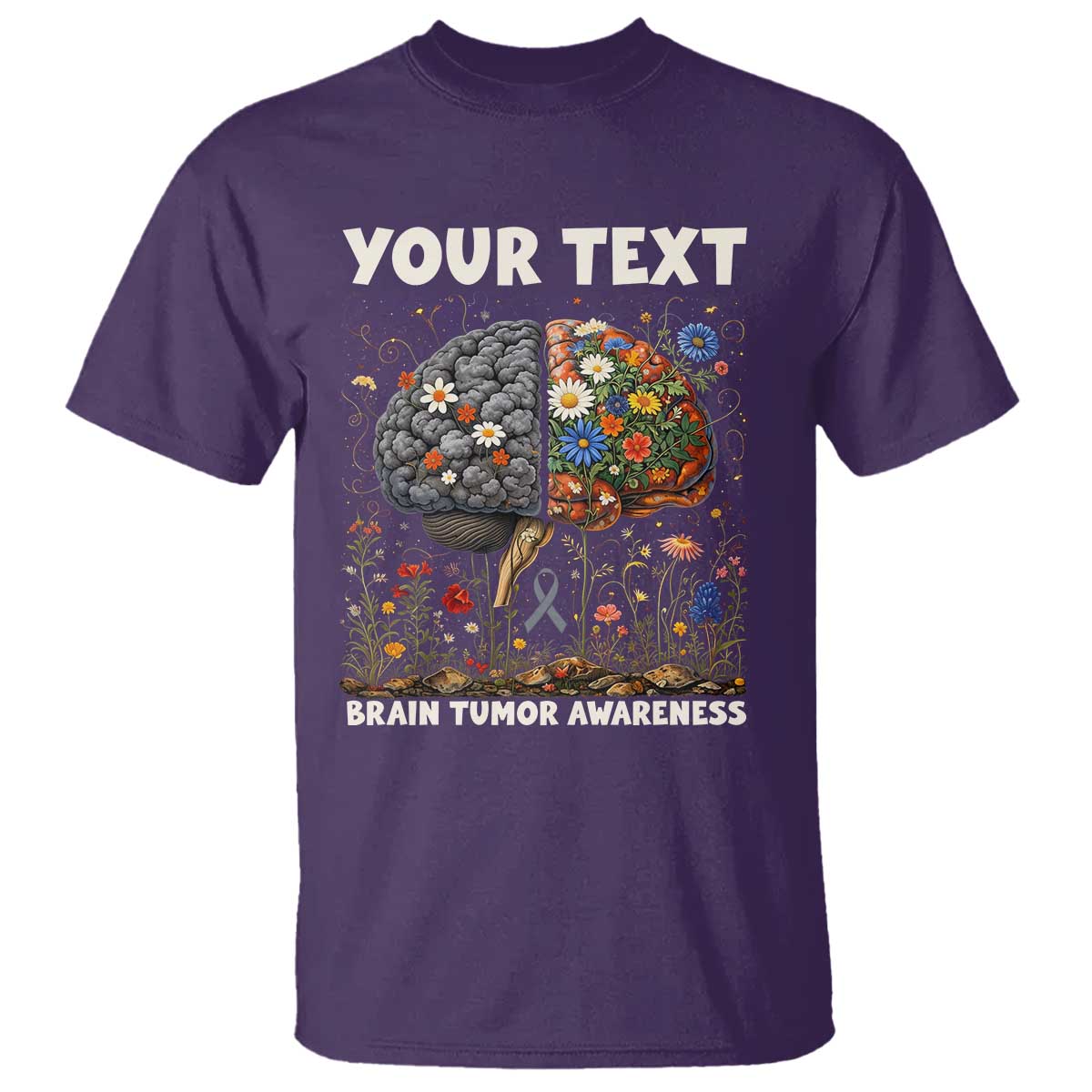 Personalized Brain Tumor Warrior T Shirt Custom Name Gray Ribbon Brain Cancer Awareness