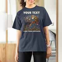 Personalized Brain Tumor Warrior T Shirt For Women Custom Name Gray Ribbon Brain Cancer Awareness