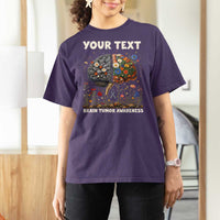 Personalized Brain Tumor Warrior T Shirt For Women Custom Name Gray Ribbon Brain Cancer Awareness