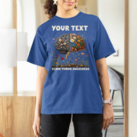 Personalized Brain Tumor Warrior T Shirt For Women Custom Name Gray Ribbon Brain Cancer Awareness