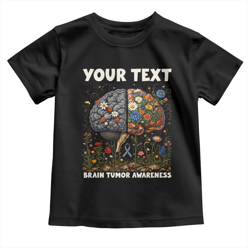 Personalized Brain Tumor Warrior Toddler T Shirt Custom Name Gray Ribbon Brain Cancer Awareness
