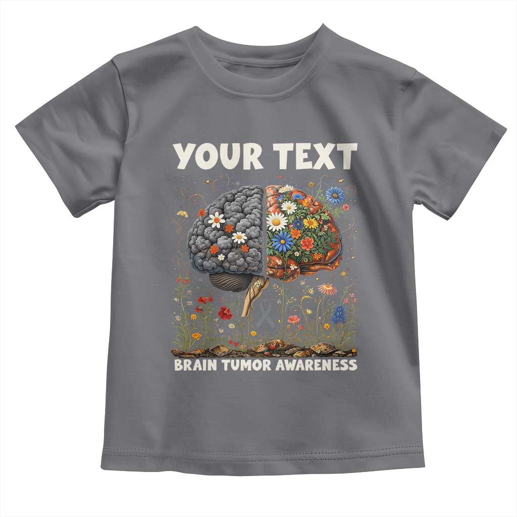 Personalized Brain Tumor Warrior Toddler T Shirt Custom Name Gray Ribbon Brain Cancer Awareness