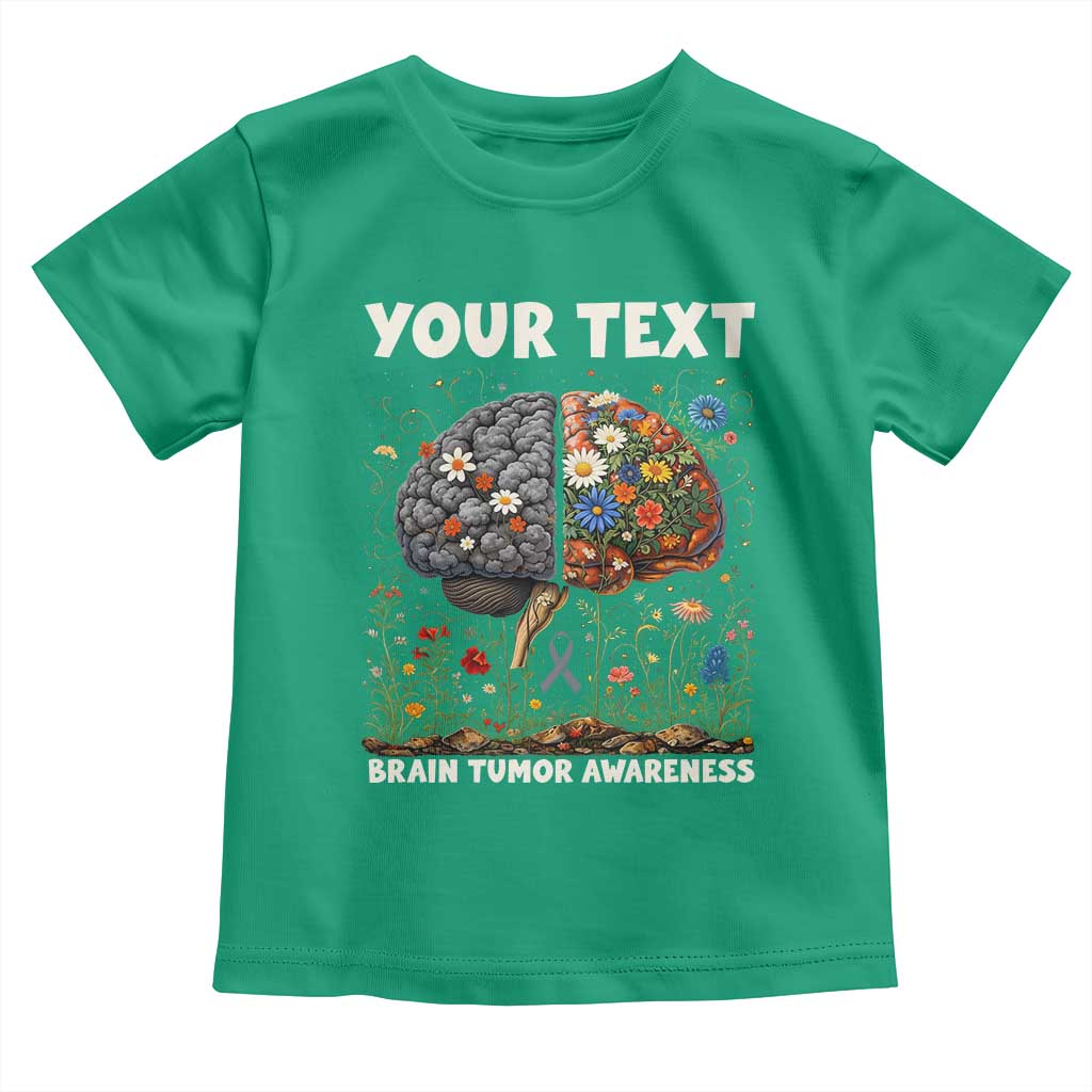 Personalized Brain Tumor Warrior Toddler T Shirt Custom Name Gray Ribbon Brain Cancer Awareness