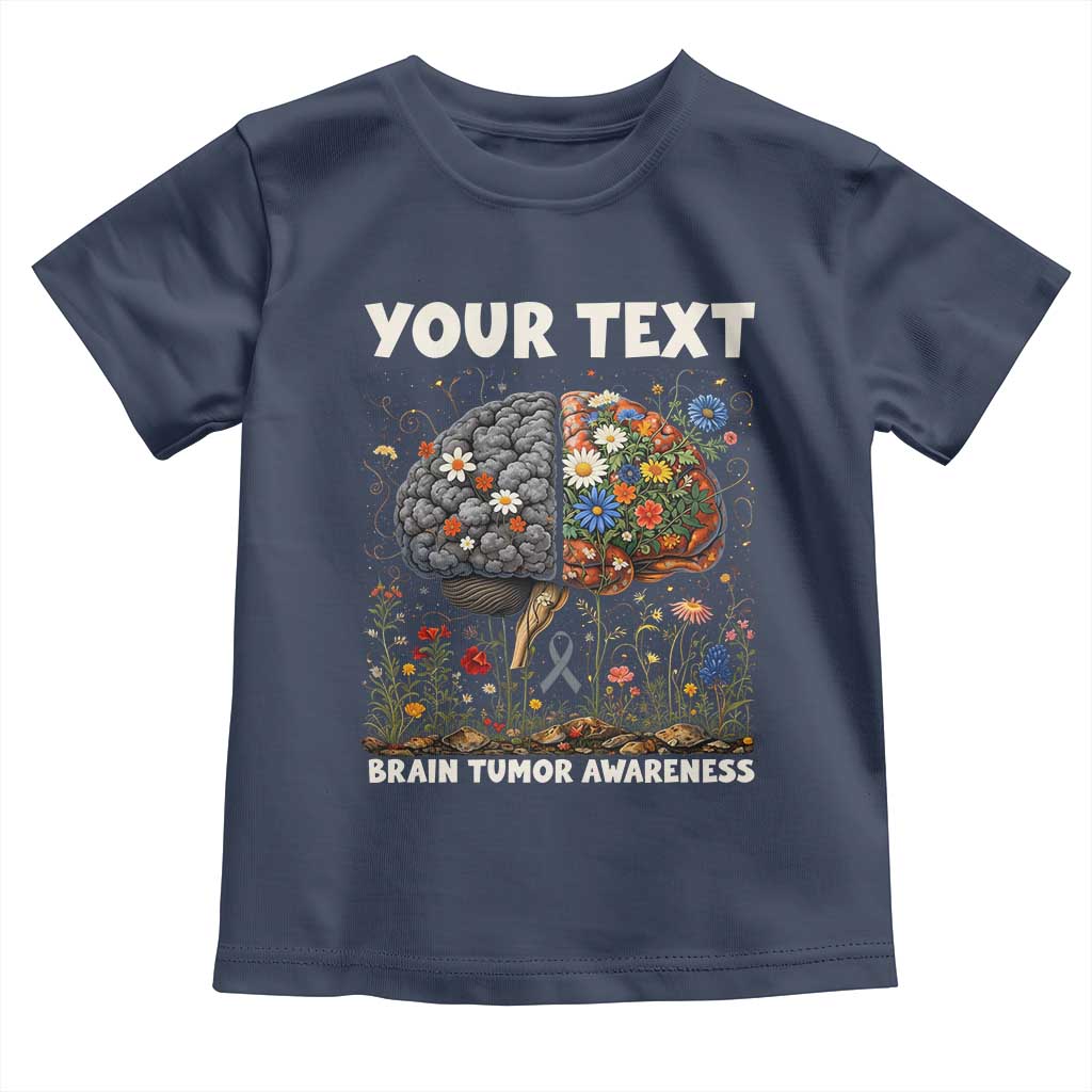 Personalized Brain Tumor Warrior Toddler T Shirt Custom Name Gray Ribbon Brain Cancer Awareness