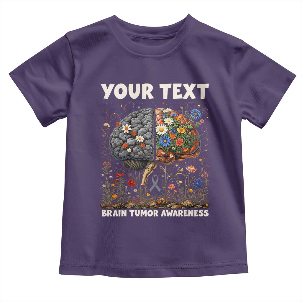 Personalized Brain Tumor Warrior Toddler T Shirt Custom Name Gray Ribbon Brain Cancer Awareness