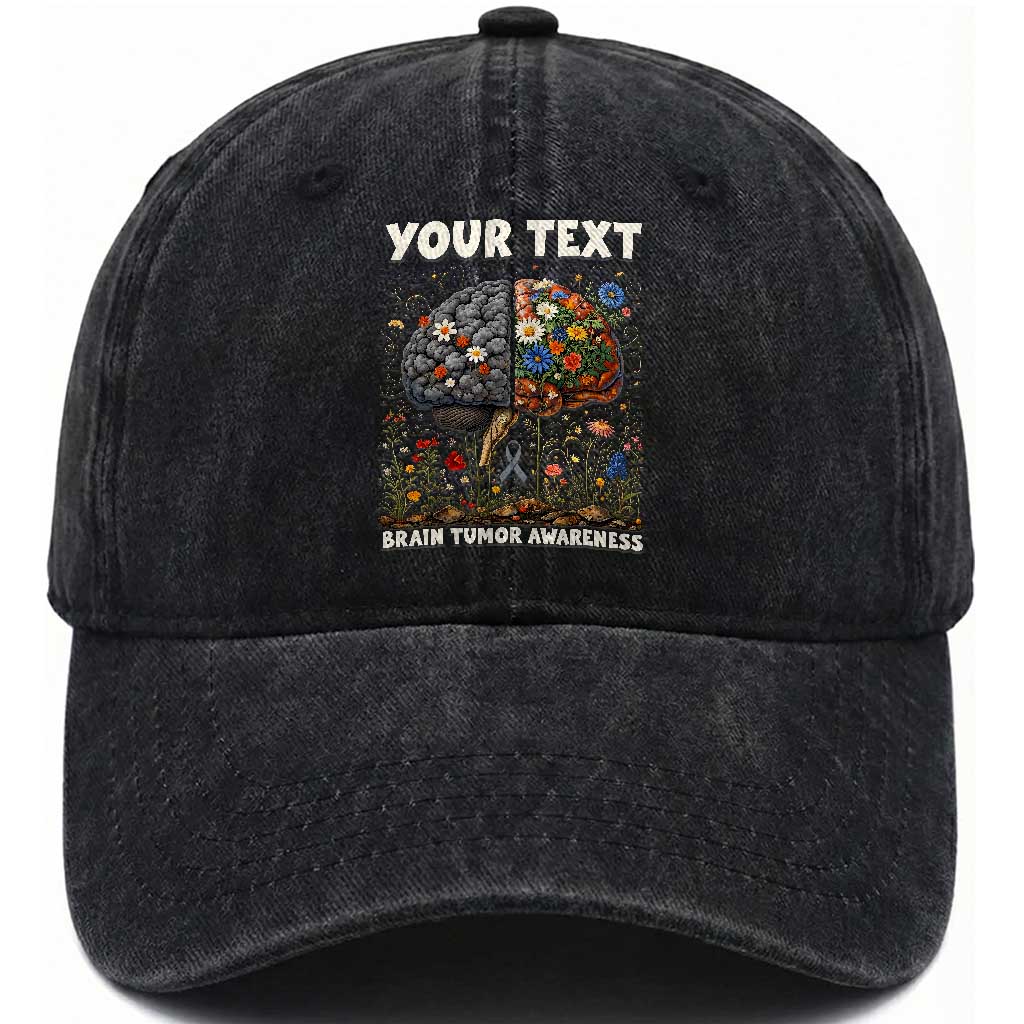 Personalized Brain Tumor Warrior Washed Cotton Baseball Cap Custom Name Gray Ribbon Brain Cancer Awareness