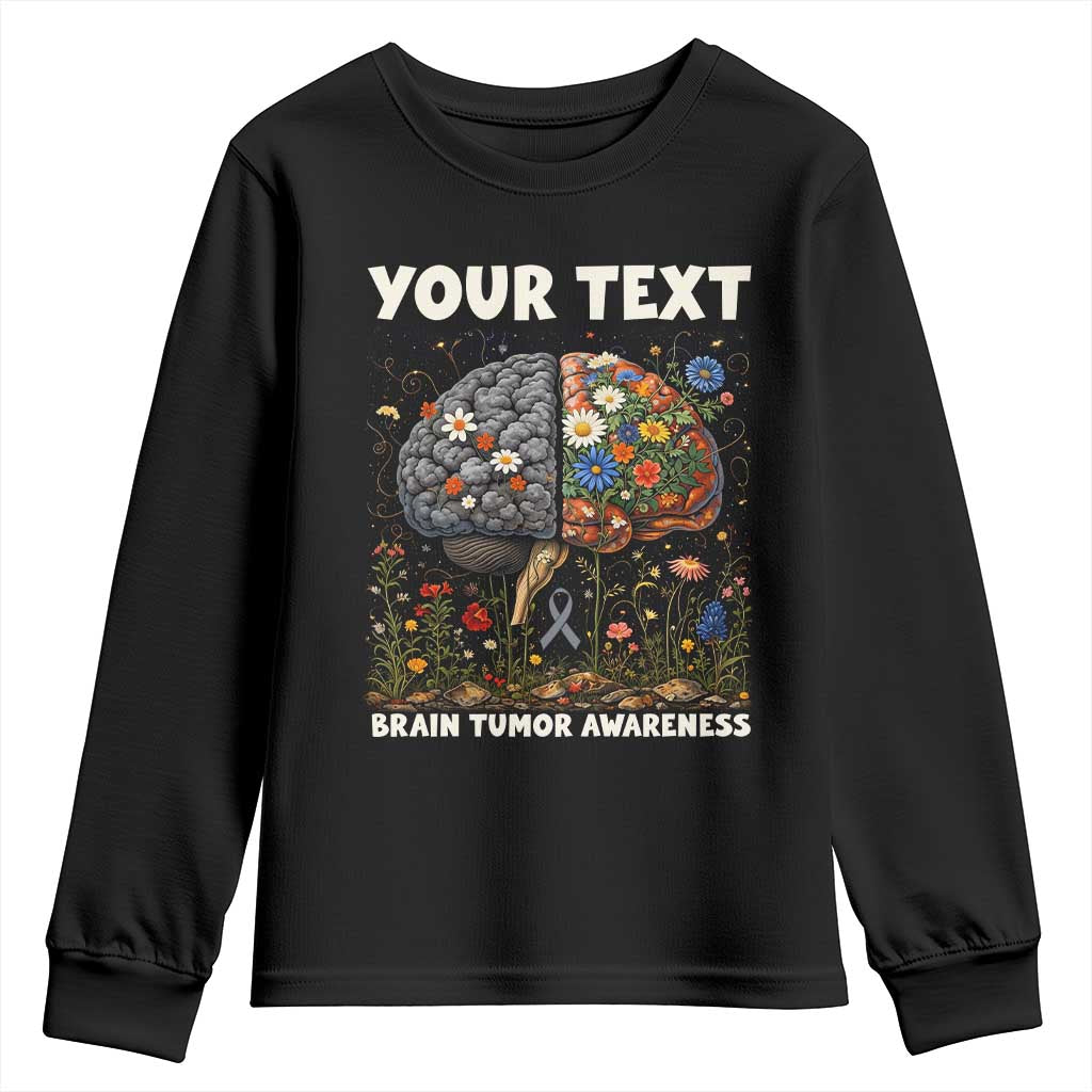 Personalized Brain Tumor Warrior Youth Sweatshirt Custom Name Gray Ribbon Brain Cancer Awareness