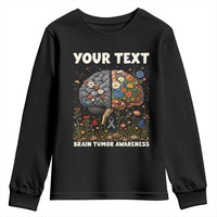 Personalized Brain Tumor Warrior Youth Sweatshirt Custom Name Gray Ribbon Brain Cancer Awareness