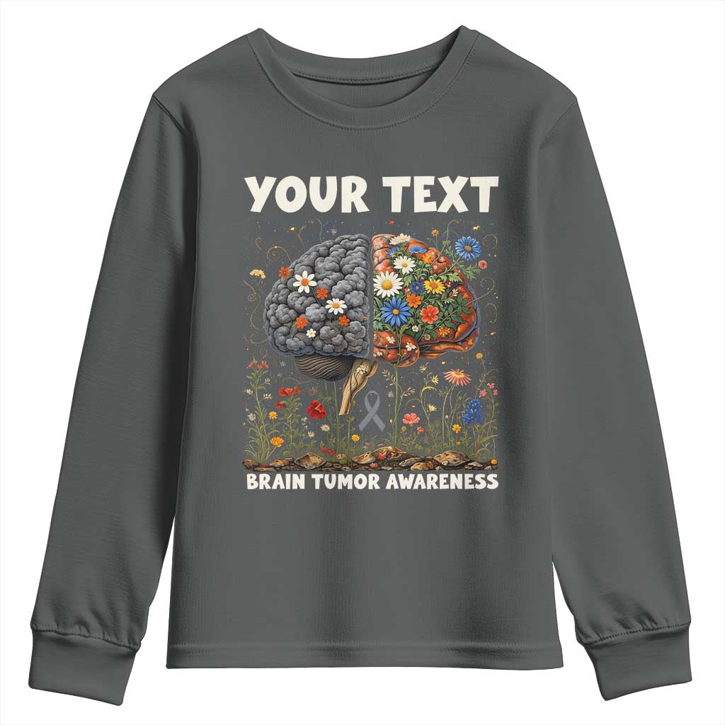 Personalized Brain Tumor Warrior Youth Sweatshirt Custom Name Gray Ribbon Brain Cancer Awareness