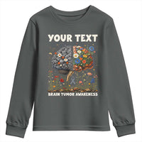 Personalized Brain Tumor Warrior Youth Sweatshirt Custom Name Gray Ribbon Brain Cancer Awareness