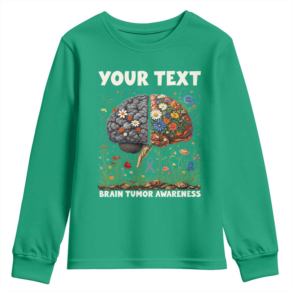 Personalized Brain Tumor Warrior Youth Sweatshirt Custom Name Gray Ribbon Brain Cancer Awareness