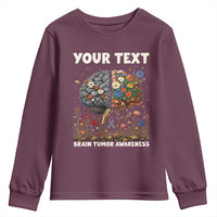 Personalized Brain Tumor Warrior Youth Sweatshirt Custom Name Gray Ribbon Brain Cancer Awareness