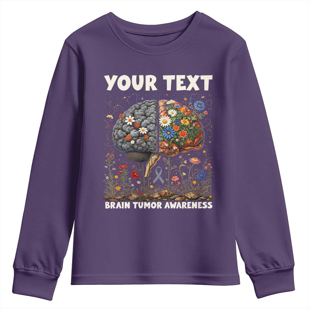 Personalized Brain Tumor Warrior Youth Sweatshirt Custom Name Gray Ribbon Brain Cancer Awareness