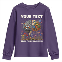 Personalized Brain Tumor Warrior Youth Sweatshirt Custom Name Gray Ribbon Brain Cancer Awareness