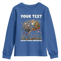 Personalized Brain Tumor Warrior Youth Sweatshirt Custom Name Gray Ribbon Brain Cancer Awareness
