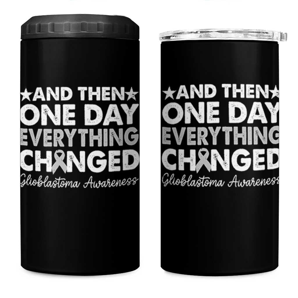 Glioblastoma Awareness 4 in 1 Can Cooler Tumbler Retro Fight Brain Tumor Cure Gray Ribbon