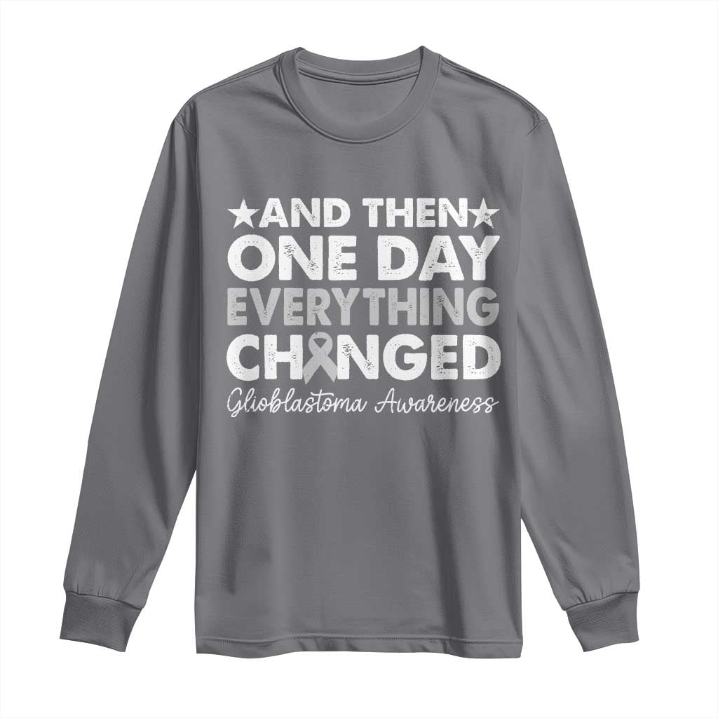 Glioblastoma Awareness Long Sleeve Shirt Retro Fight Brain Tumor Cure Gray Ribbon