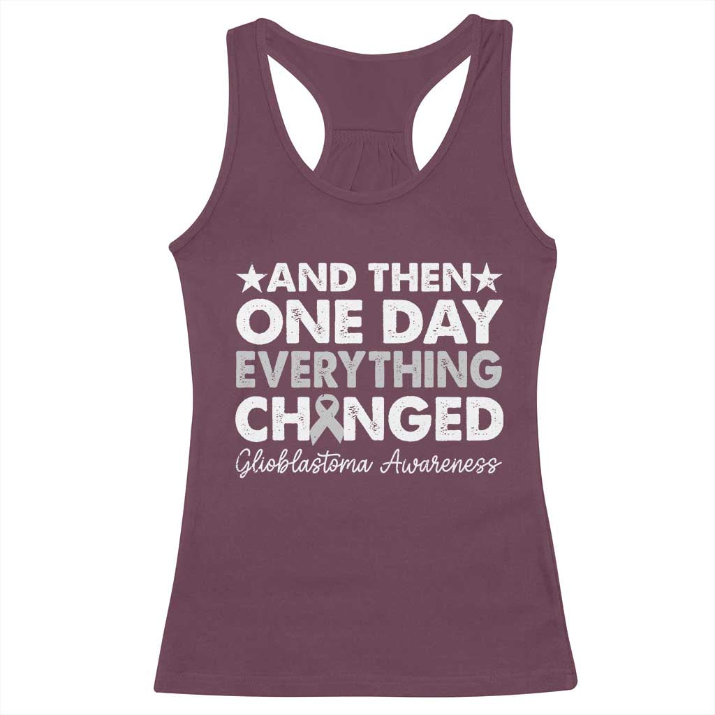 Glioblastoma Awareness Racerback Tank Top Retro Fight Brain Tumor Cure Gray Ribbon