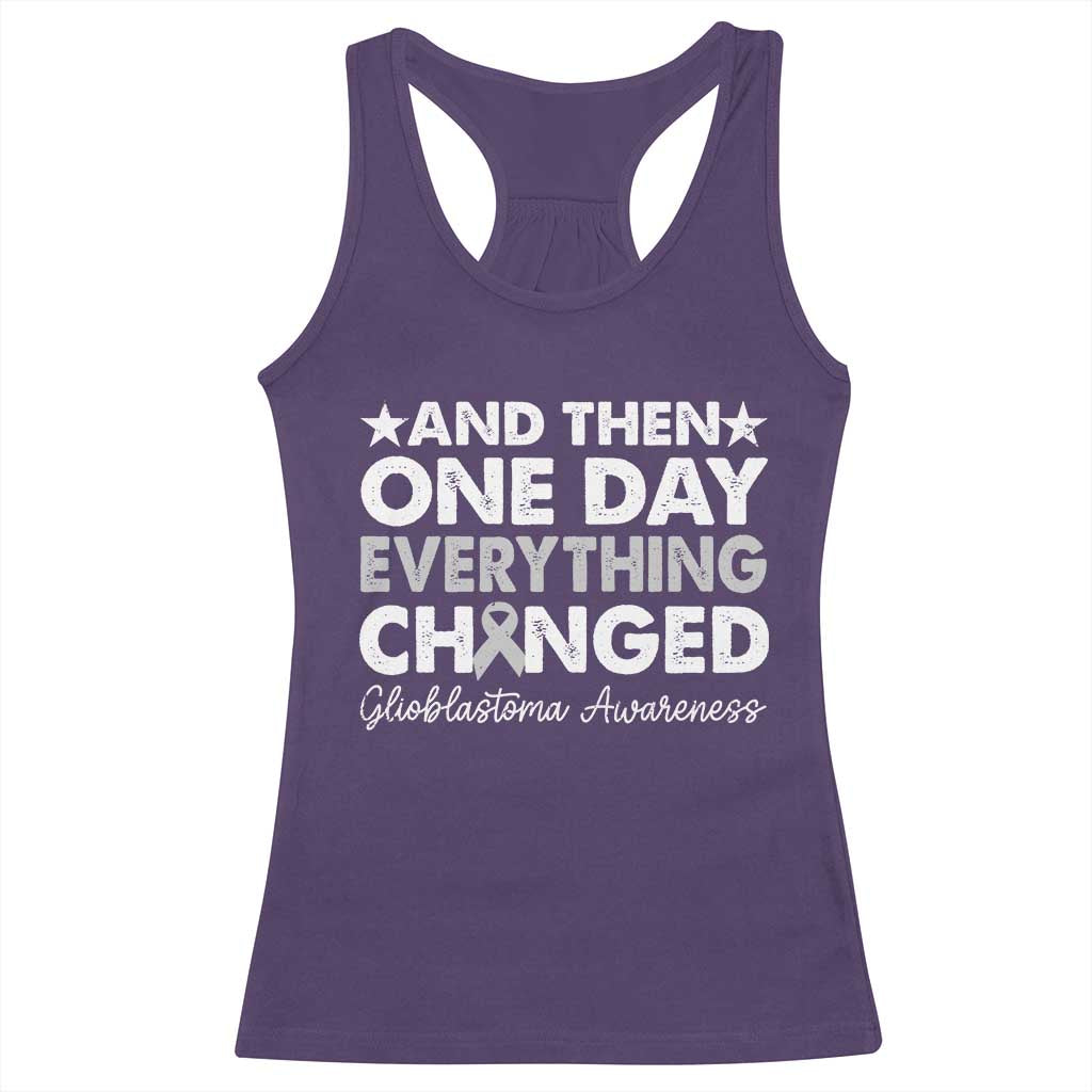 Glioblastoma Awareness Racerback Tank Top Retro Fight Brain Tumor Cure Gray Ribbon