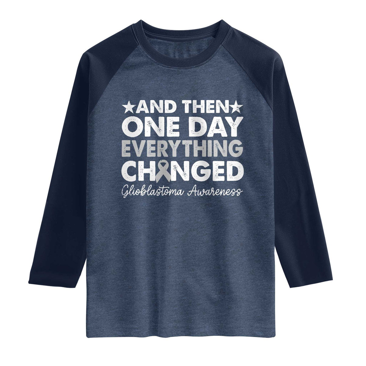 Glioblastoma Awareness Raglan Shirt Retro Fight Brain Tumor Cure Gray Ribbon