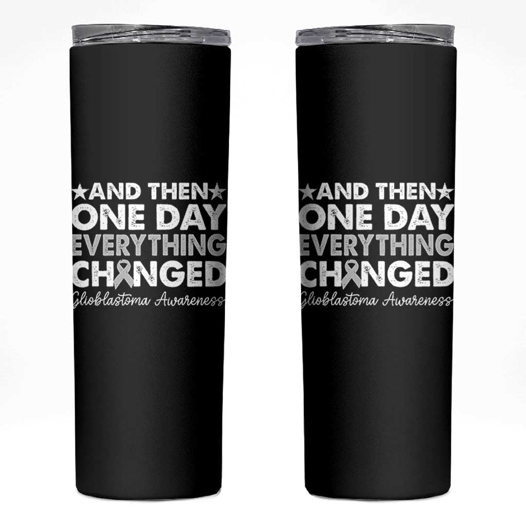 Glioblastoma Awareness Skinny Tumbler Retro Fight Brain Tumor Cure Gray Ribbon