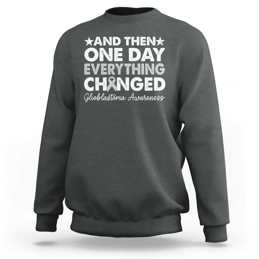 Glioblastoma Awareness Sweatshirt Retro Fight Brain Tumor Cure Gray Ribbon