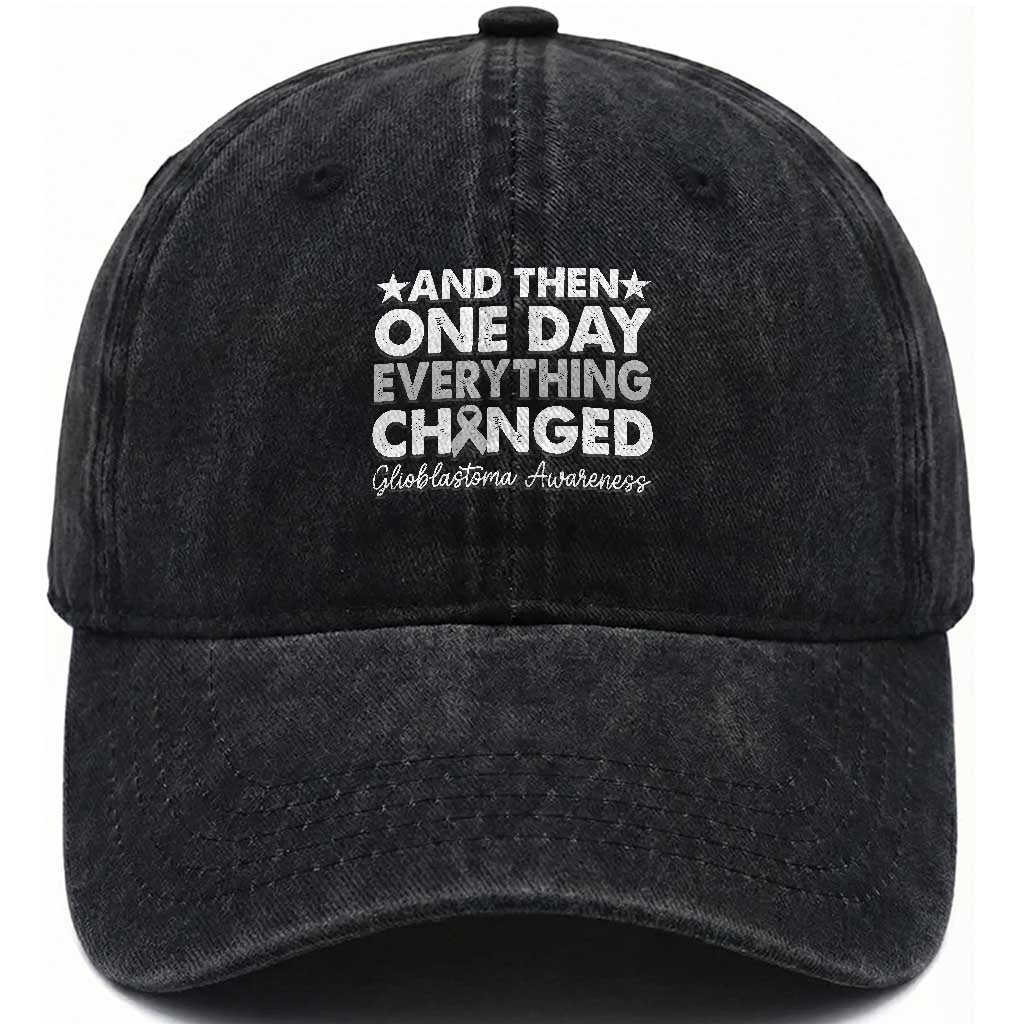 Glioblastoma Awareness Washed Cotton Baseball Cap Retro Fight Brain Tumor Cure Gray Ribbon