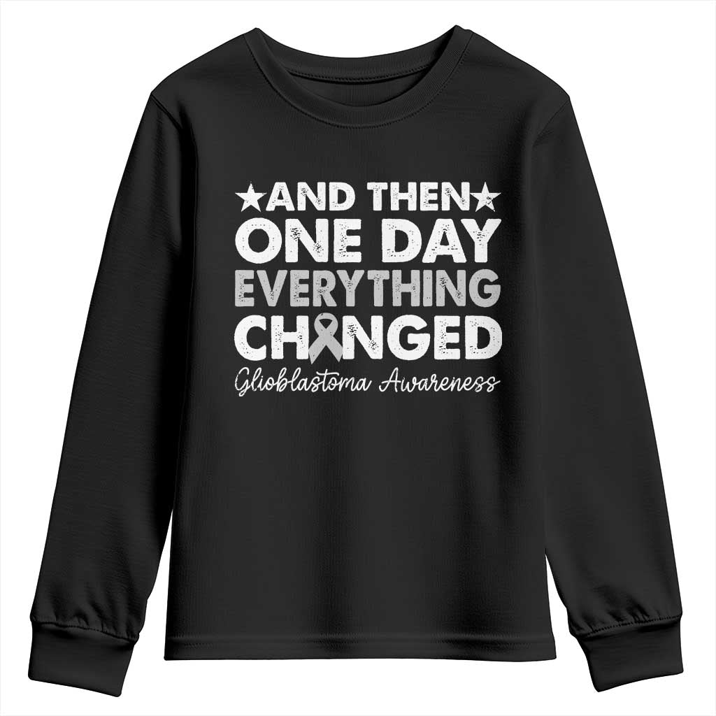 Glioblastoma Awareness Youth Sweatshirt Retro Fight Brain Tumor Cure Gray Ribbon