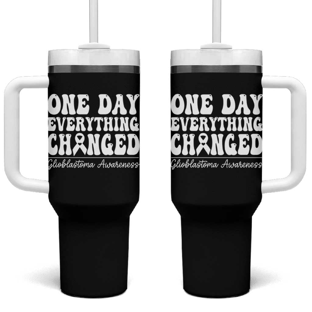 Glioblastoma Awareness Tumbler With Handle Fight Brain Tumor Cure Groovy