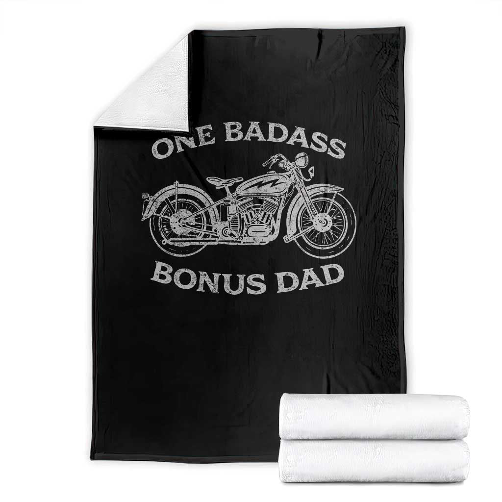 One Badass Bonus Dad Throw Blanket Funny Stepdad Motorcycle Graphic Mens Biker