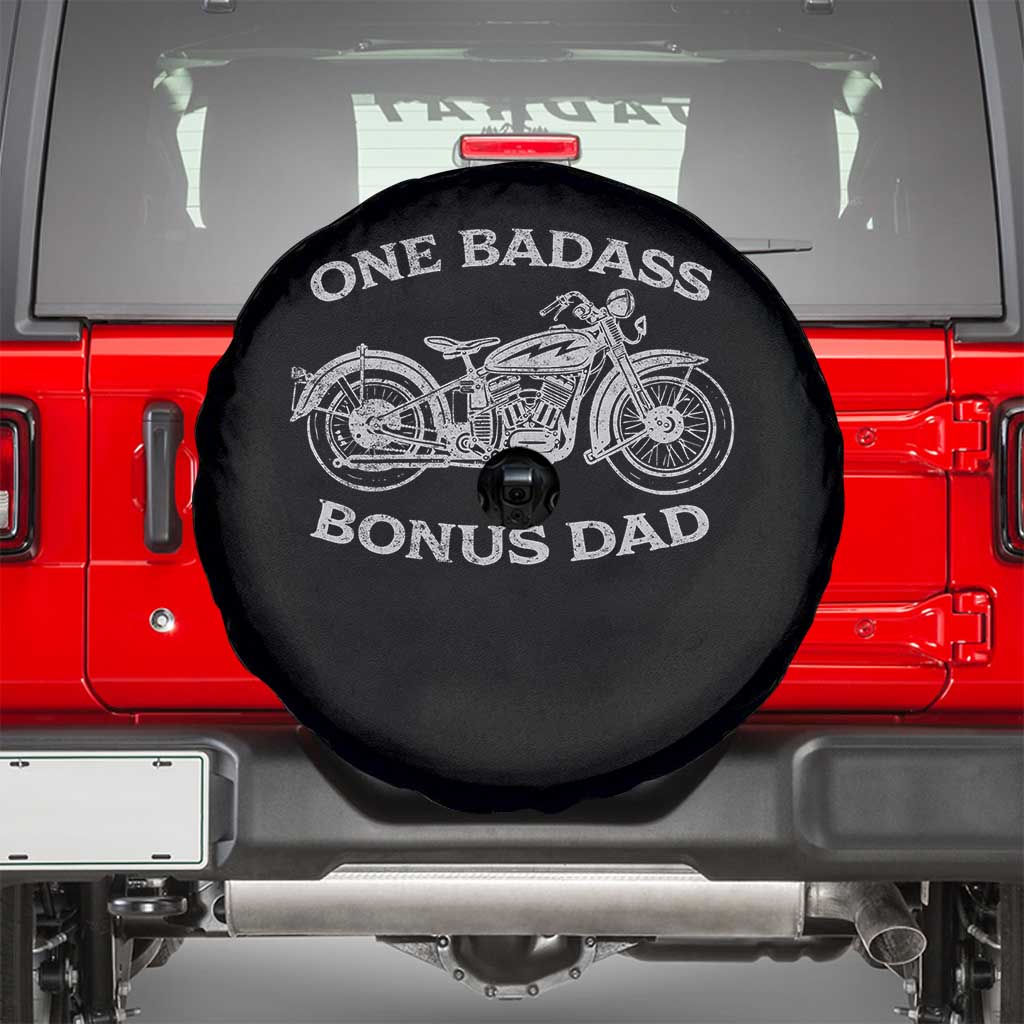 One Badass Bonus Dad Spare Tire Cover Funny Stepdad Motorcycle Graphic Mens Biker