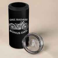 One Badass Bonus Dad 4 in 1 Can Cooler Tumbler Funny Stepdad Motorcycle Graphic Mens Biker