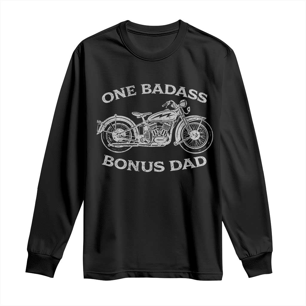 One Badass Bonus Dad Long Sleeve Shirt Funny Stepdad Motorcycle Graphic Mens Biker