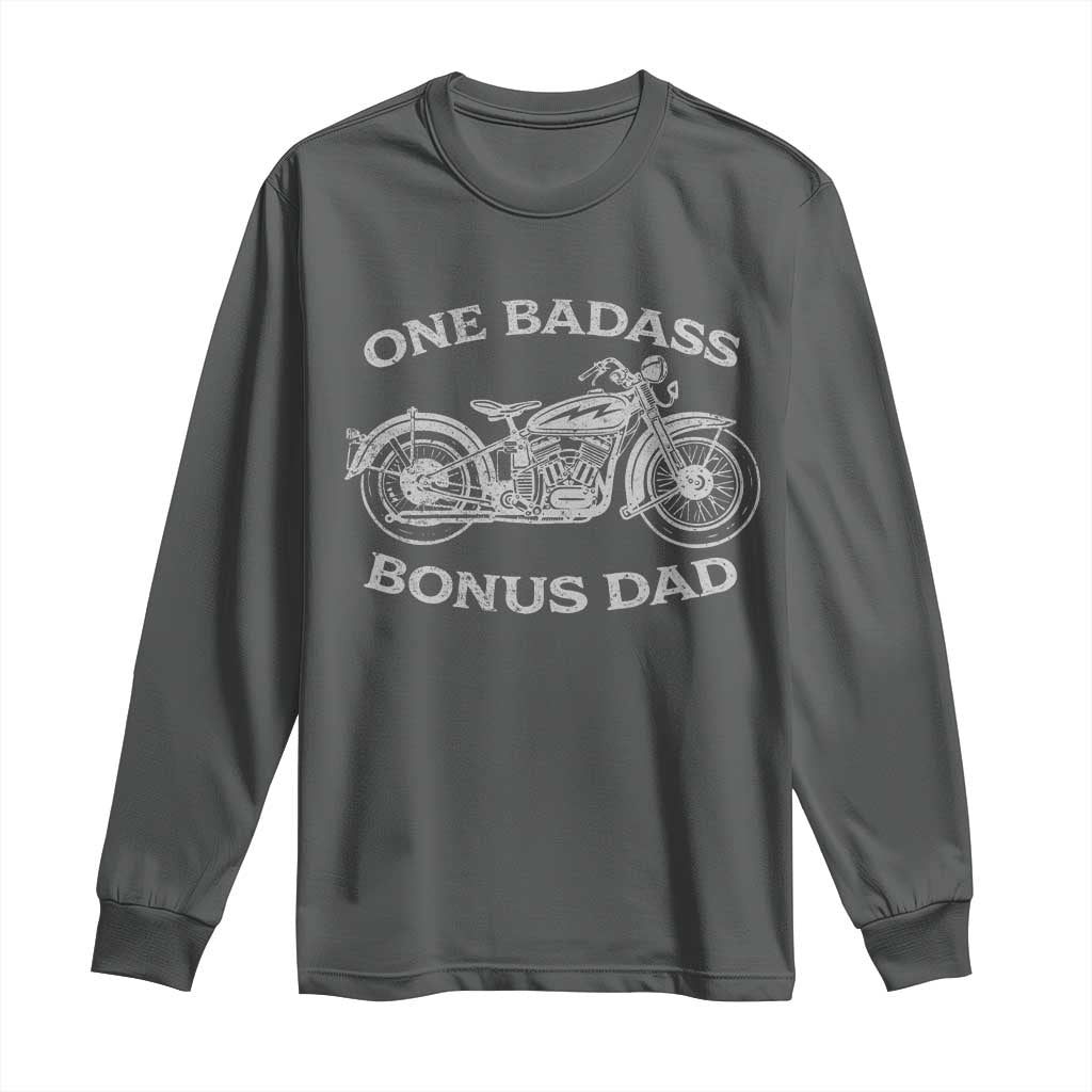 One Badass Bonus Dad Long Sleeve Shirt Funny Stepdad Motorcycle Graphic Mens Biker