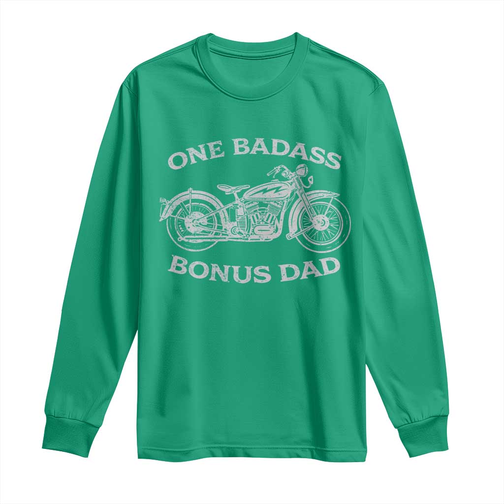 One Badass Bonus Dad Long Sleeve Shirt Funny Stepdad Motorcycle Graphic Mens Biker