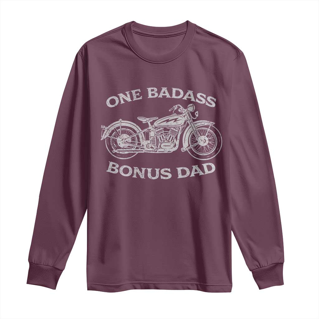 One Badass Bonus Dad Long Sleeve Shirt Funny Stepdad Motorcycle Graphic Mens Biker
