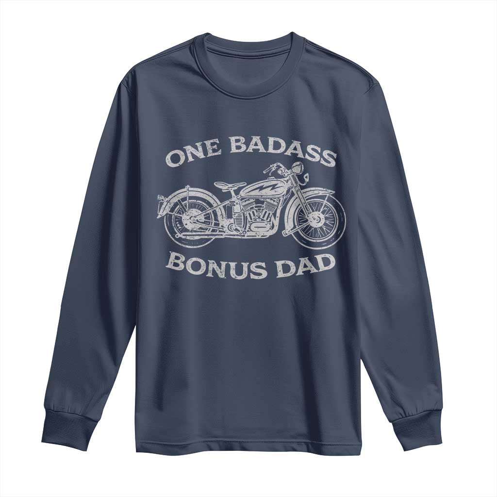 One Badass Bonus Dad Long Sleeve Shirt Funny Stepdad Motorcycle Graphic Mens Biker