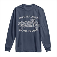 One Badass Bonus Dad Long Sleeve Shirt Funny Stepdad Motorcycle Graphic Mens Biker