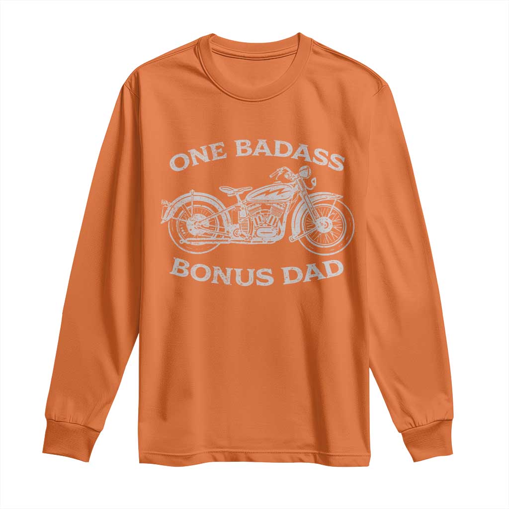 One Badass Bonus Dad Long Sleeve Shirt Funny Stepdad Motorcycle Graphic Mens Biker