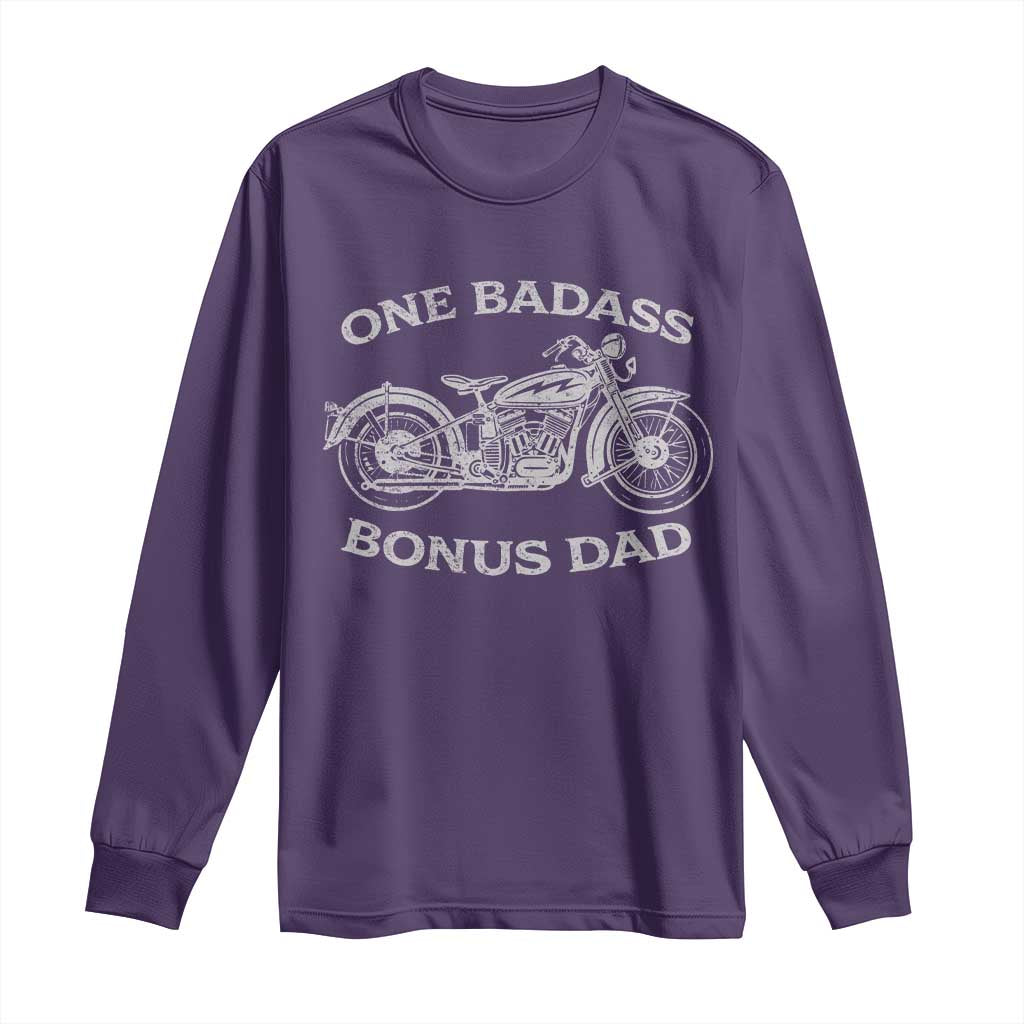 One Badass Bonus Dad Long Sleeve Shirt Funny Stepdad Motorcycle Graphic Mens Biker