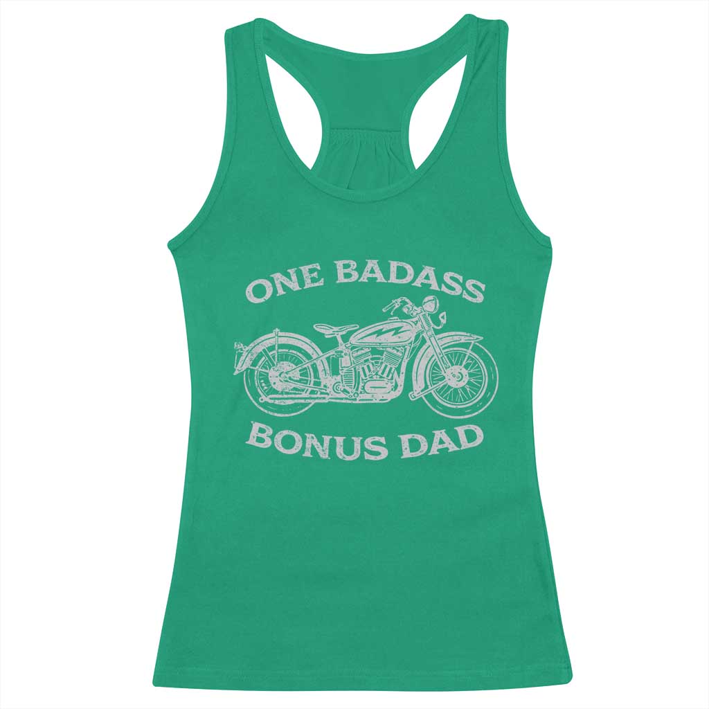 One Badass Bonus Dad Racerback Tank Top Funny Stepdad Motorcycle Graphic Mens Biker