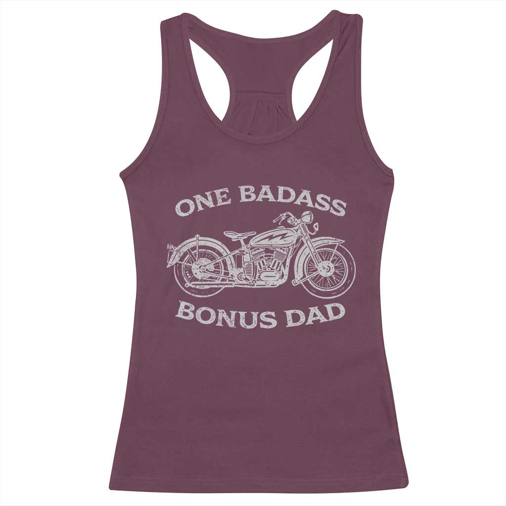 One Badass Bonus Dad Racerback Tank Top Funny Stepdad Motorcycle Graphic Mens Biker