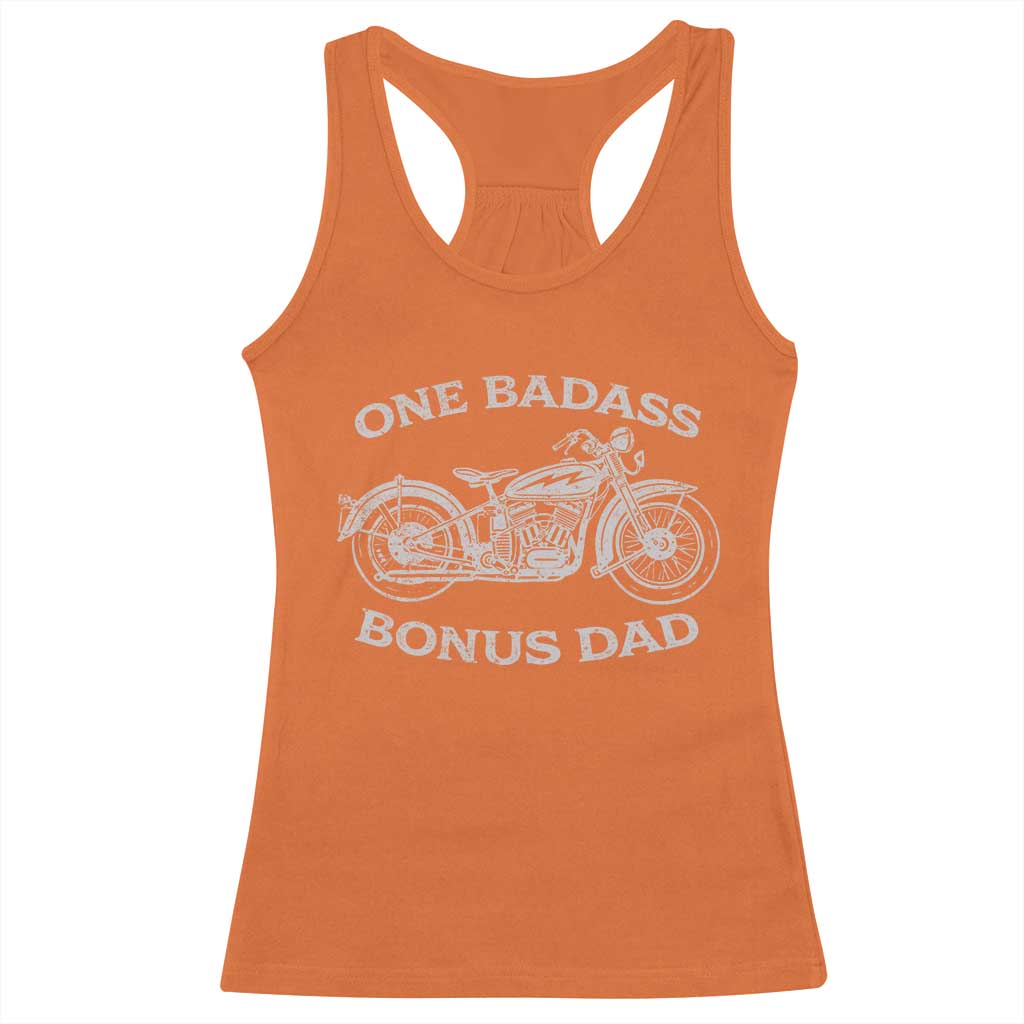 One Badass Bonus Dad Racerback Tank Top Funny Stepdad Motorcycle Graphic Mens Biker