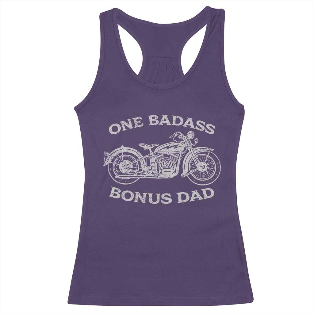 One Badass Bonus Dad Racerback Tank Top Funny Stepdad Motorcycle Graphic Mens Biker