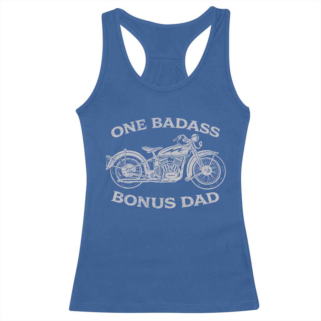 One Badass Bonus Dad Racerback Tank Top Funny Stepdad Motorcycle Graphic Mens Biker
