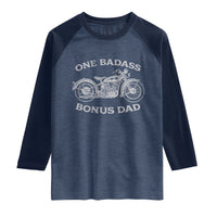 One Badass Bonus Dad Raglan Shirt Funny Stepdad Motorcycle Graphic Mens Biker