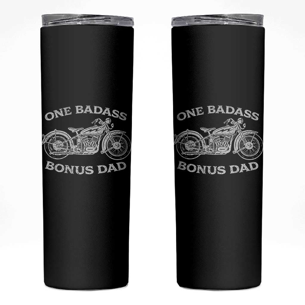 One Badass Bonus Dad Skinny Tumbler Funny Stepdad Motorcycle Graphic Mens Biker